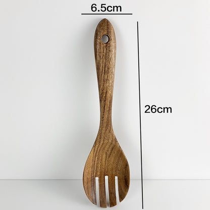 Ensemble d'Ustensiles de Cuisine en Bois de Teck Naturel : Cuillère, Louche, Spatule, Écumoire, Ensemble Polyvalent