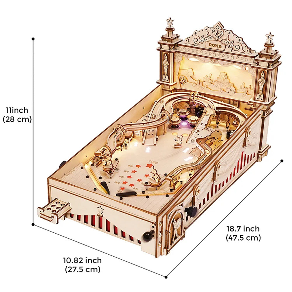 Dimensions de la machine à flipper ROKR 3D en bois