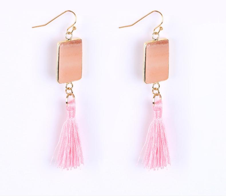 Earrings with Short Fringes in Natural Stone - Add an Exotic Touch to Your Style ✨