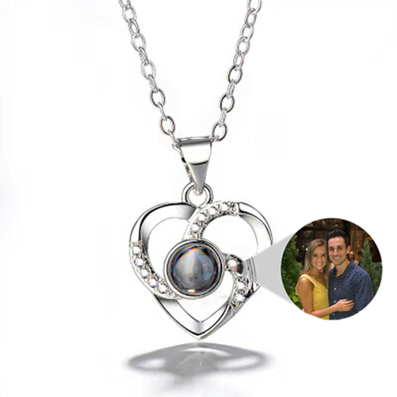 Collier Photo Projection Romantique en S925 Argent - Pendentif Cœur Saint-Valentin