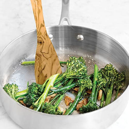 Lot de 3 cuillères de cuisine de qualité supérieure en bois d'olivier - Rondes, avec coin et spatule