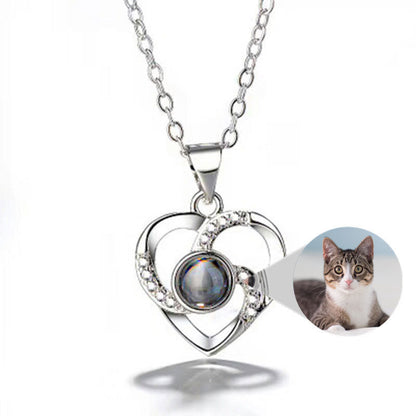 Collier Photo Projection Romantique en S925 Argent - Pendentif Cœur Saint-Valentin