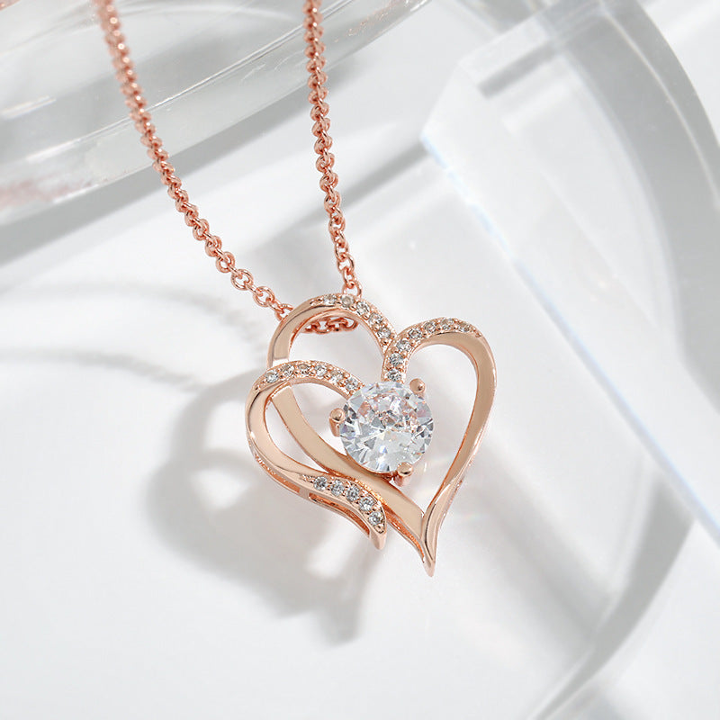 Collier Double Amour en Zircon avec Strass – Bijou Cœur pour Saint-Valentin