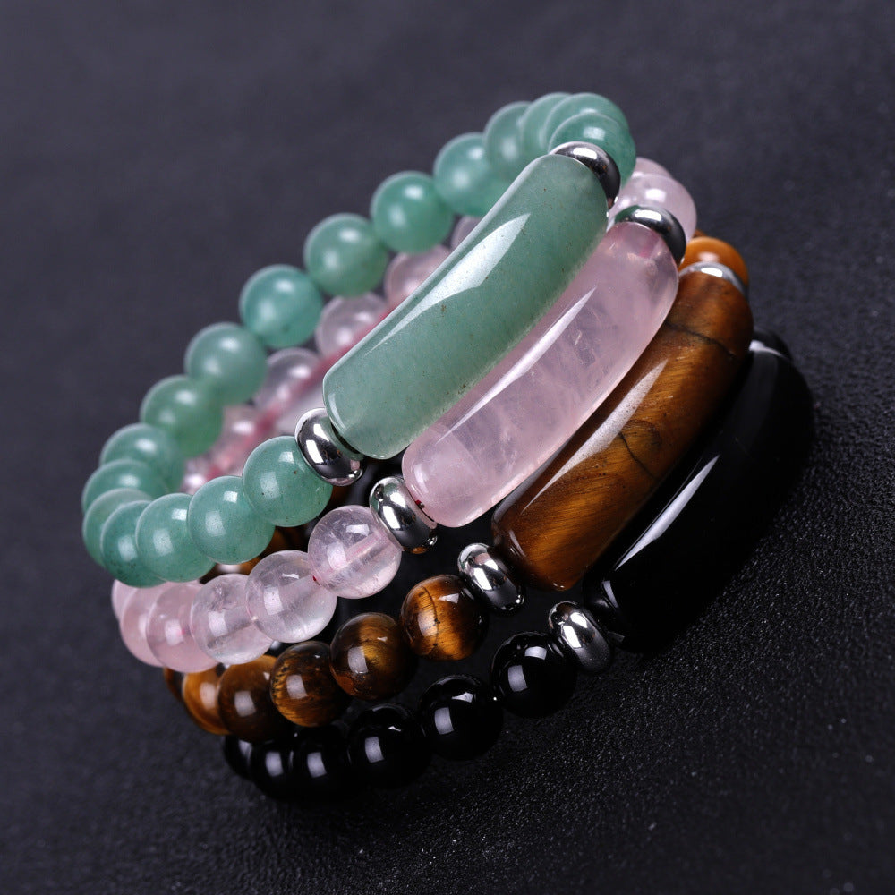 Bracelet en Cristal Rose Naturel et Œil de Tigre – Bijoux de Mode Élégants