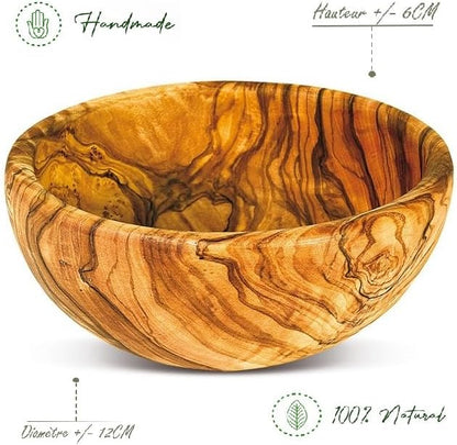 Bol en bois d'olivier 12cm, fait main, 100% naturel.