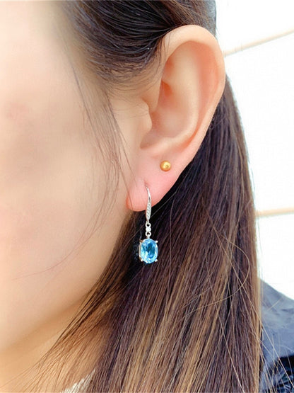 Earrings - Fashionable Hooks with Natural Topaz and Aquamarine