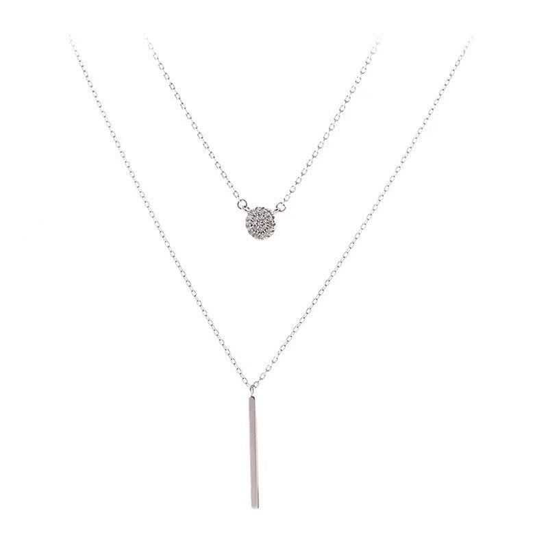 Collier élégant en argent S925 avec pendentif rond et barre