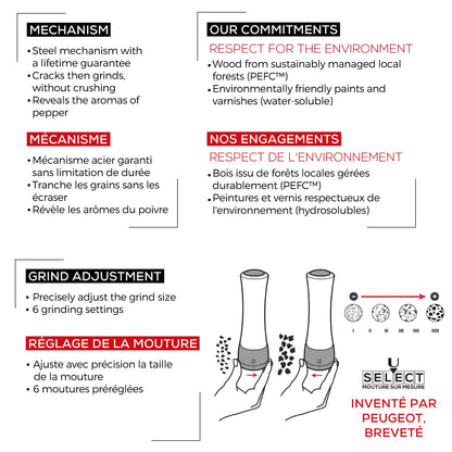 Peugeot - MADRAS Molinillo de pimienta manual de madera de olivo u'Select