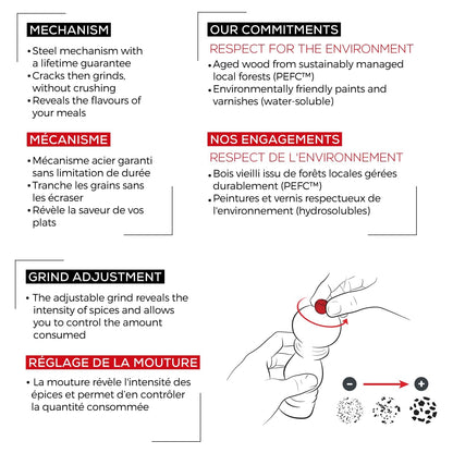 PEUGEOT - Moulin à Sel Paris 22 cm - Réglage Classique - En Bois d'Olivier Labellisé PEFC - Fabrication Française