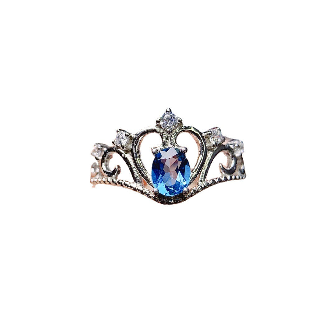 S925-Silberring mit natürlichem Topas für Damen – leuchtendes Blau
