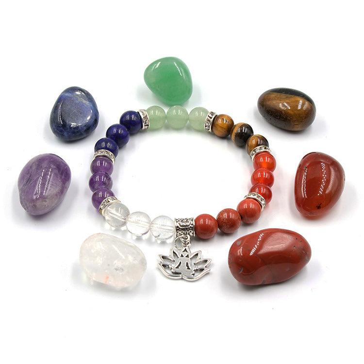 Bracelet en Cristal Naturel et Pierres Brutes Colorées - Ensemble Yoga