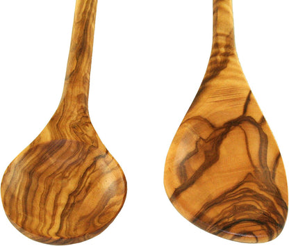 Lot de 2 Cuillères en Bois d'Olivier – Rondes et avec Coin, 30 cm