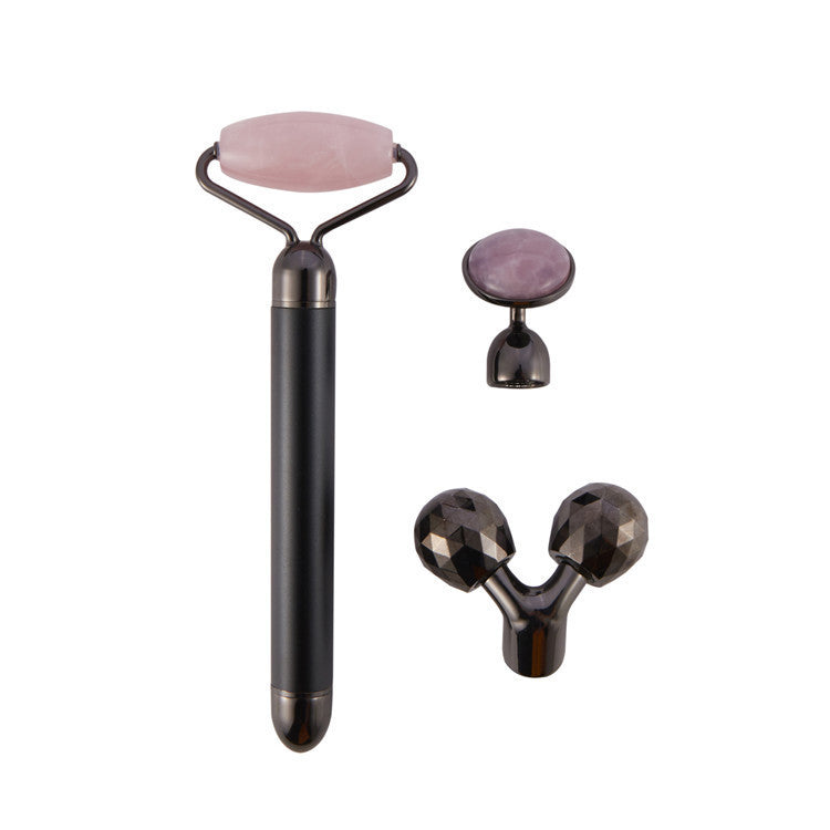 3 en 1 Rouleau de Jade Vibrant Rose Quartz - Tête Remplaçable pour Massage Lifting et Minceur du Visage