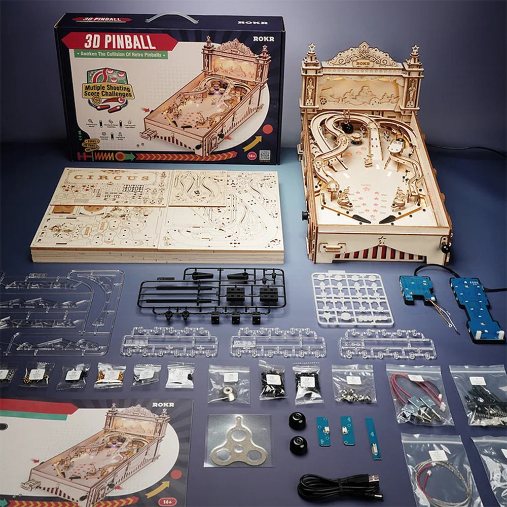 Contenu du kit puzzle ROKR 3D Pinball, pièces et boîte