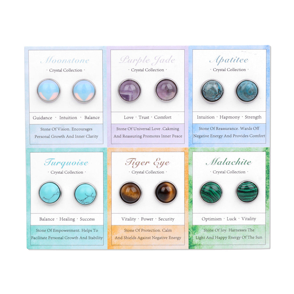 Set of 6 Pairs of Earrings with Natural Stone Beads - Semi-Precious Elegance for Your Ears