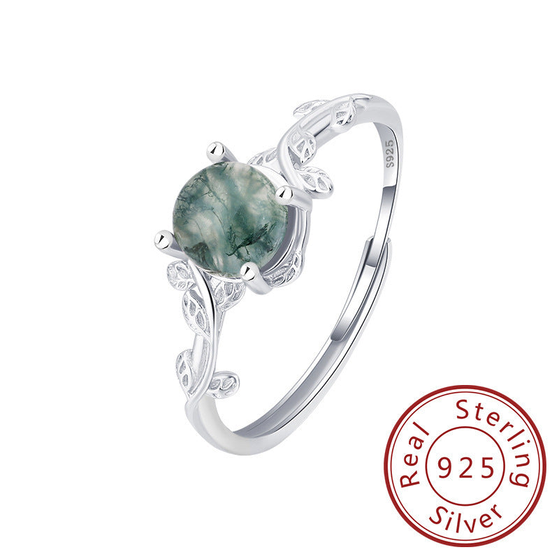 Bague en argent S925 avec agate verte et sceau argent 925