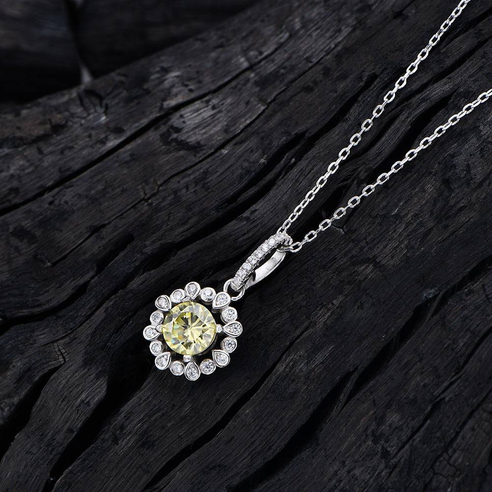 Collier en argent sterling 925 avec diamant jaune