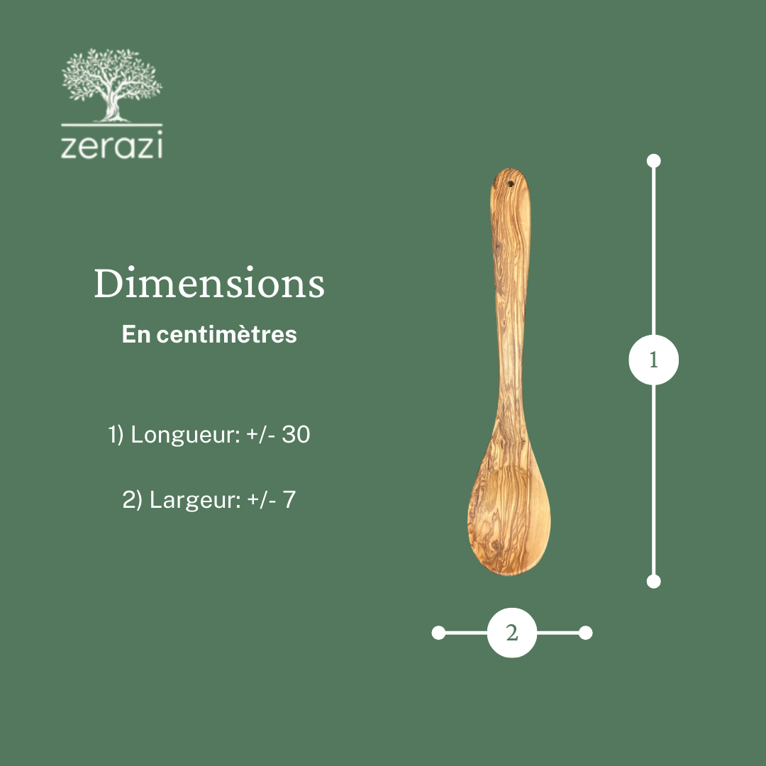 Set De 3 Ustensiles De Cuisine | Bois d’Olivier | 1 Cuillère | 1 Spatule | 1 Fourchette | 30cm