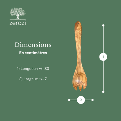 Set De 3 Ustensiles De Cuisine | Bois d’Olivier | 1 Cuillère | 1 Spatule | 1 Fourchette | 30cm