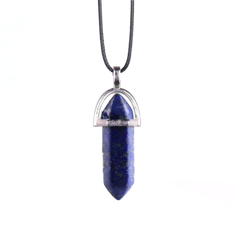 Collier avec pendentif hexagonal en pierre naturelle agate, unisexe.