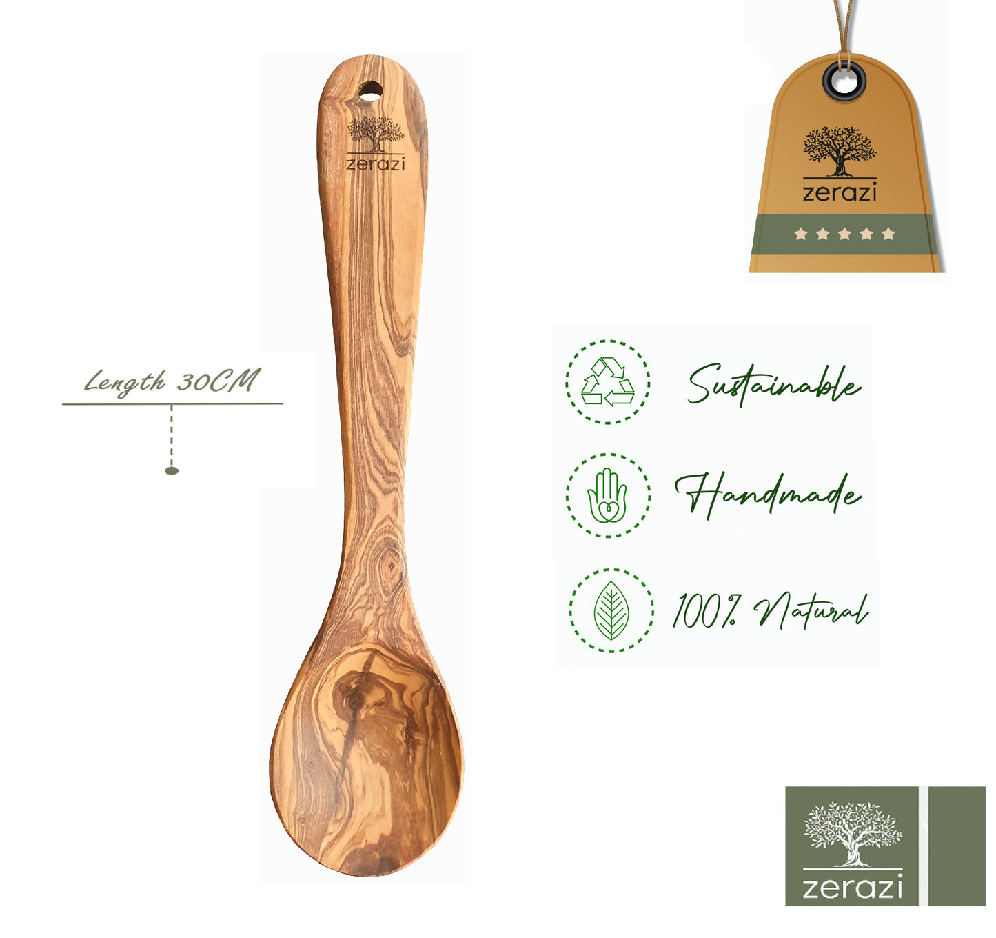 traditionnel en bois d'olivier Couverts à salade – Longueur 30 cm