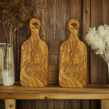 Set of 2 Olive Wood Cutting Boards, 27 cm, Handcrafted, Durable, Hygienic, for Tapas and Appetizers.