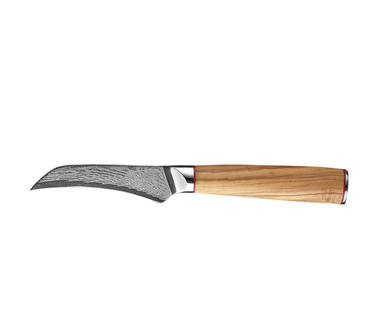 Kitchen Peeler Knife with Damascus Steel and Olive Wood Handle