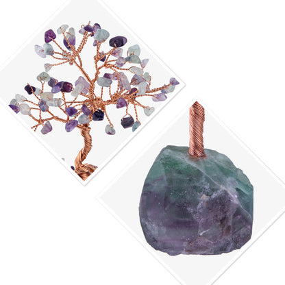 Glücksbaum-Ornament auf rohem Naturkristallstein-Sockel – Energie und Ausgeglichenheit