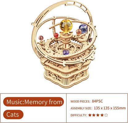 Puzzle 3D en bois, 84 pièces, musique 'Memory from Cats'.