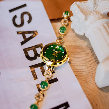 Montre en Jade avec Bracelet en Pièce de Monnaie en Cuivre - Idée Cadeau pour Femmes