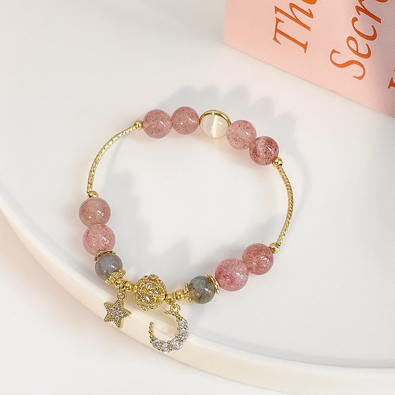 Bracelet en Pierre Naturelle avec Cristal – Lune et Étoiles pour Femmes