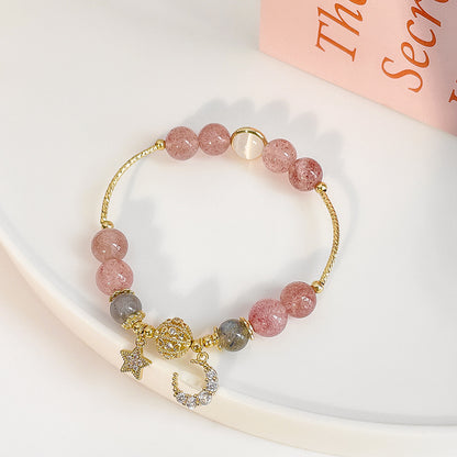 Bracelet en Pierre Naturelle avec Cristal – Lune et Étoiles pour Femmes