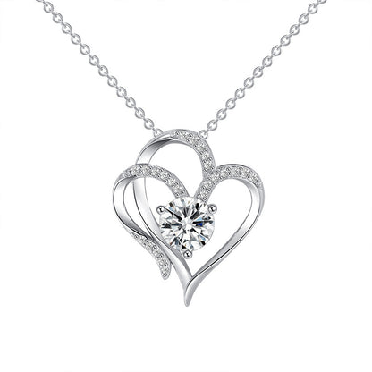 Collier Double Amour en Zircon avec Strass – Bijou Cœur pour Saint-Valentin