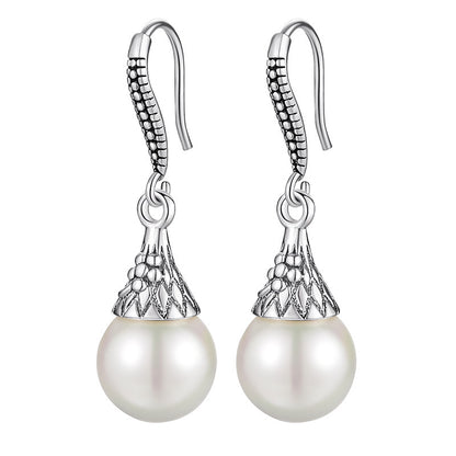 Boucles d’Oreilles Goutte d’Eau Rétro en Perles de Coquillage et Argent S925