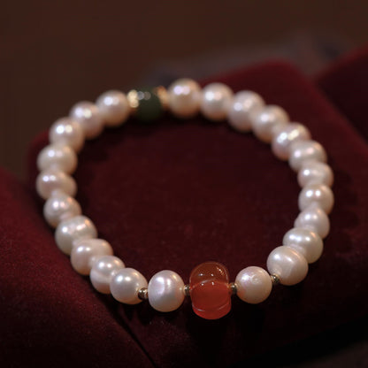 Bracelet avec Perles d'Eau Douce Naturelles et Accessoire Citrouille en Jade Hetian