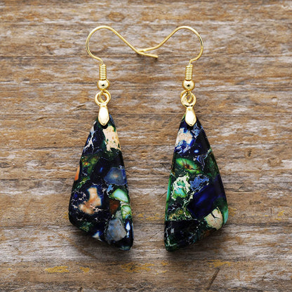 Women's Natural Stone Emperor Stone Triangle Earrings – Blue Green, Shoushan, and Hand-Held Fireworks Colors