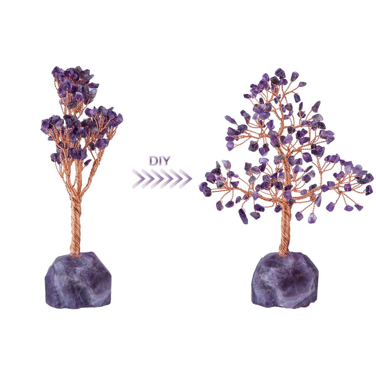 Glücksbaum-Ornament auf rohem Naturkristallstein-Sockel – Energie und Ausgeglichenheit