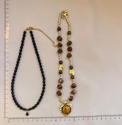 Natural Stone Tiger Eye Necklace – Geometric Beaded Clavicle Chain