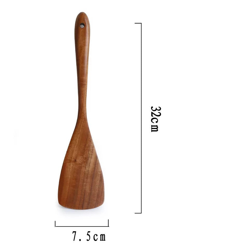Espátula de cocina con mango largo de teca y cuchara de madera maciza