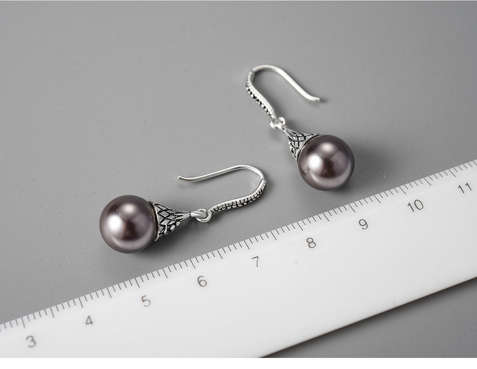 Boucles d’Oreilles Goutte d’Eau Rétro en Perles de Coquillage et Argent S925