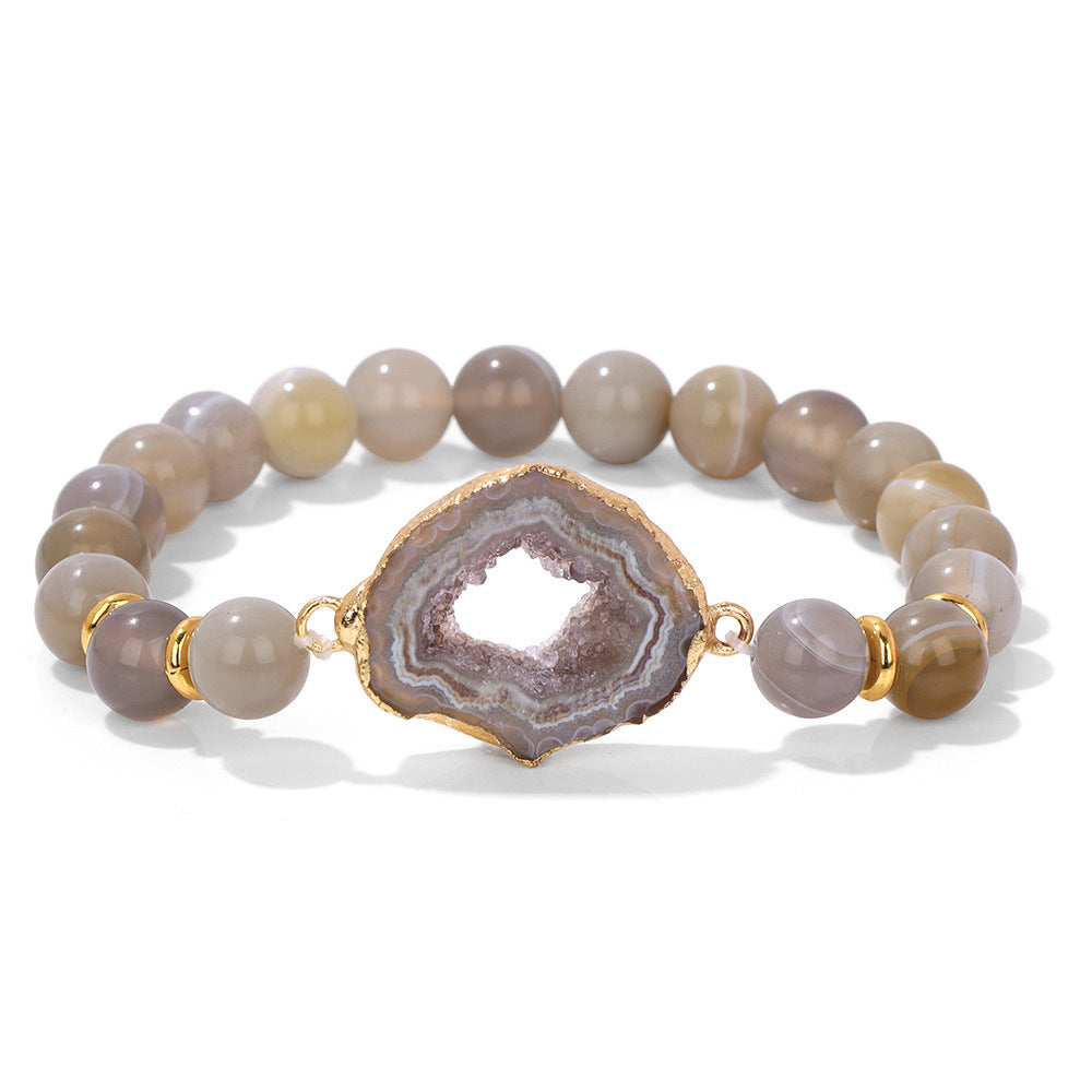 Bracelet en perles d'agate grises avec pierre centrale