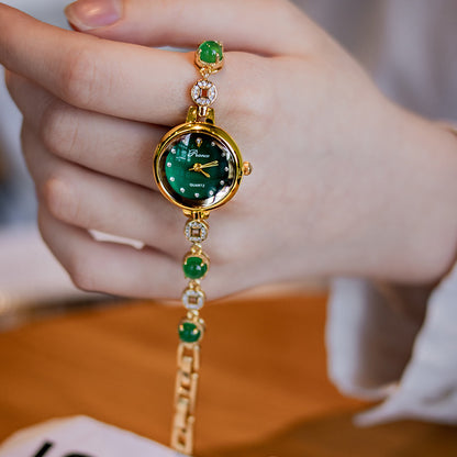 Montre en Jade avec Bracelet en Pièce de Monnaie en Cuivre - Idée Cadeau pour Femmes