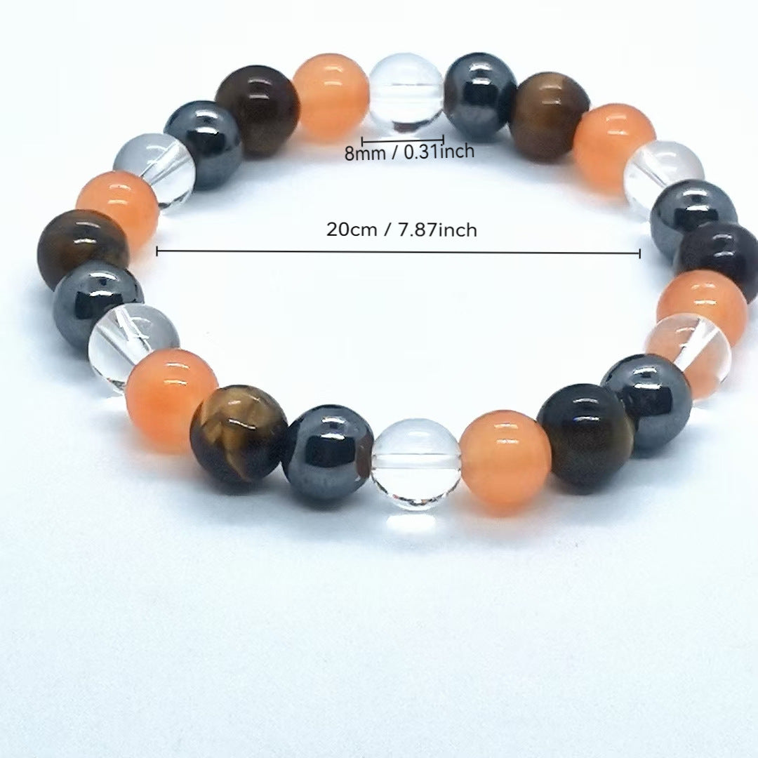 Bracelet en pierres orange et noires, 20 cm.