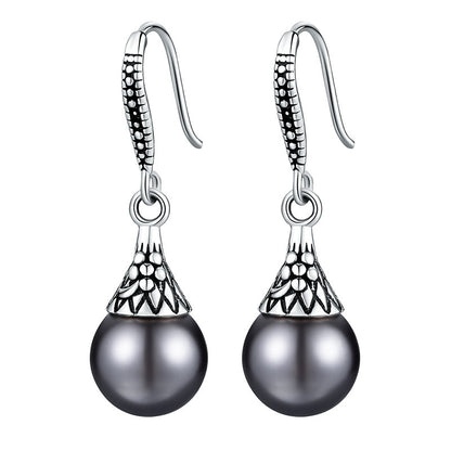 Boucles d’Oreilles Goutte d’Eau Rétro en Perles de Coquillage et Argent S925