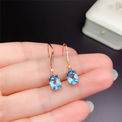 Earrings - Fashionable Hooks with Natural Topaz and Aquamarine