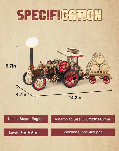 Dimensions et spécifications du modèle de locomotive en bois.