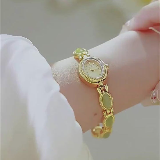 video de Montre femme avec bracelet en pierre naturelle Dongling et cadran ovale