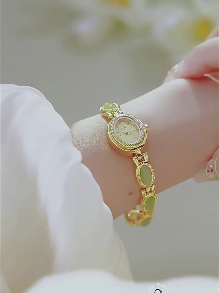 video de Montre femme avec bracelet en pierre naturelle Dongling et cadran ovale