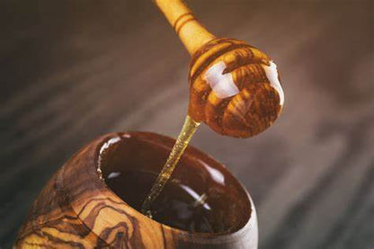 Zerazi | Honey Pot With Honey Spoon | Olive Wood | Ecological | Entirely Handmade | Durable | Hygienic...