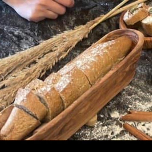 Rustikale Brotschale aus Olivenholz ZERAZI - Ökologische und nachhaltige Obstschale - Vollständig handgefertigt - 40 cm Länge